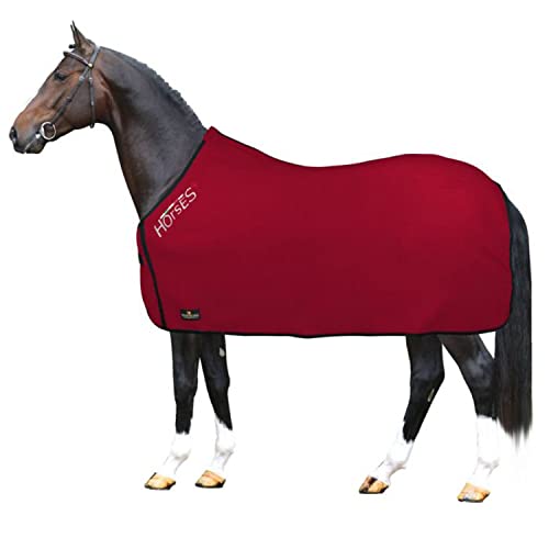 Horses , Coperta per Cavallo in Pile, Modello Basic, Morbida e Comoda, ideale per Trasporto e Dopo Lavoro, Rosso 128 cm