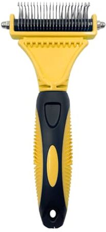 Generic Pettine per la cura del cane, doppio pettine per nodi in acciaio inox, pettine per la rimozione dei nodi di gatto RbA754 (giallo, taglia unica)