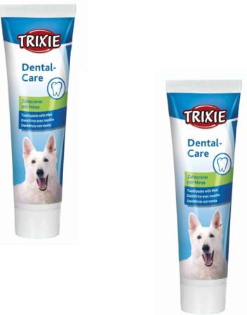 Trixie Dental Care Mint   Confezione doppia  2 x 100 g   Dentifricio per cani   Per favorire la salute dentale e l'igiene orale   Per prevenire tartaro e placca   Con menta