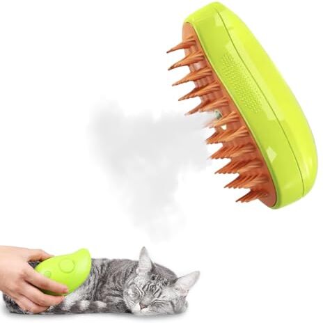 Generic Steamy Cat Brush Spazzola per gatti 3 in 1, spazzola a vapore autopulente per gatti, spazzola a vapore per massaggi, spazzola per peli di gatto per rimuovere peli aggrovigliati e sciolti (verde)