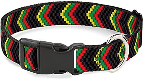 Buckle-Down Collare con Clip in plastica, Motivo a Zigzag Nero/Rasta, Larghezza 1,27 cm, Adatto per Collo da 15,2 a 22,9 cm, Taglia S