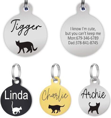 Generic Medaglietta per cani personalizzata con 4 linee di incisione personalizzata, regalo commemorativo durevole per cuccioli, gattini, cavalli e animali