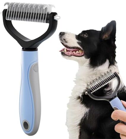 Generico Spazzola per deshedding per cani, spazzola per deshedding per gatti Spazzola per sottopelo per cani a doppia faccia,Spazzola per rastrello per cani a doppia faccia Strumento per toelettatura per ani