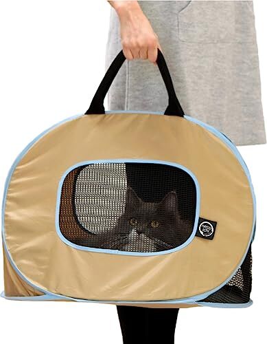 Necoichi Serie Portatile Senza Stress Trasportino Gatto, Letto di Peluche, Beige, 15.7"L x 7.5" W x 13.0" H