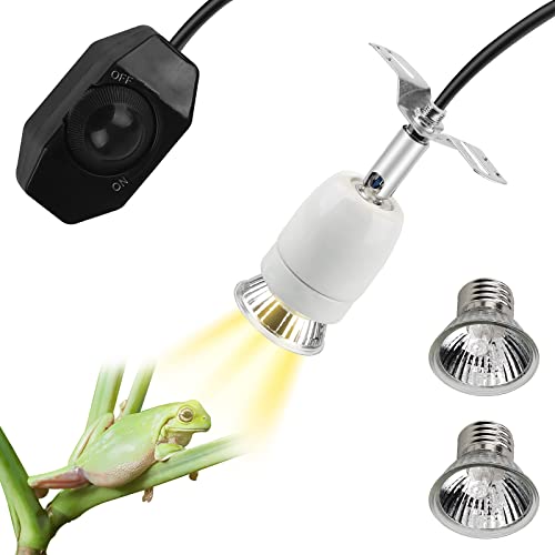 CPROSP Portalampada e27 Rettile, con 2x 50W Lampada Spot di Calore Dimmable, Lampada Riscaldante Presa con Interruttore, 1,8M Cavo e Spina, Lucertola Tartaruga UV, Presa in Porcellana Ruotabile a 360°