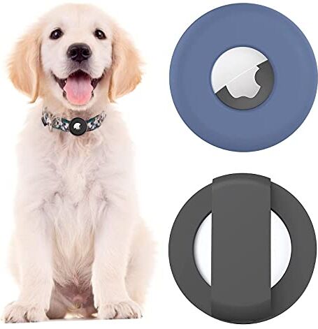 Generic Supporto in silicone per collare per cani Airtag, custodia leggera e impermeabile per Airtag cane/gatto 2021 accessori, blu+nero, confezione da 2