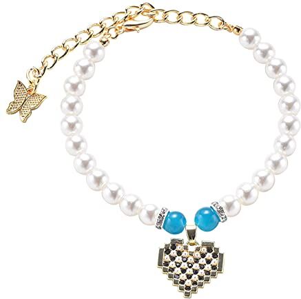 Generic Collana in metallo con perle per cani di taglia media e grande, resistente alla masticazione, varie lunghezze, accessori per animali domestici per gatti (blu cielo, L)