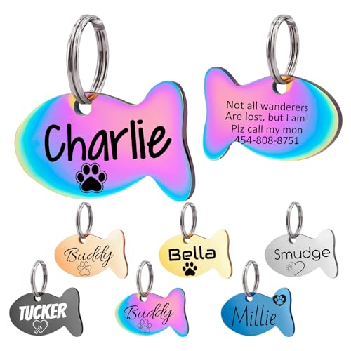 Generic Targhette personalizzate per animali domestici, con incisione personalizzata, in acciaio inox, per collari per animali domestici (pesci)