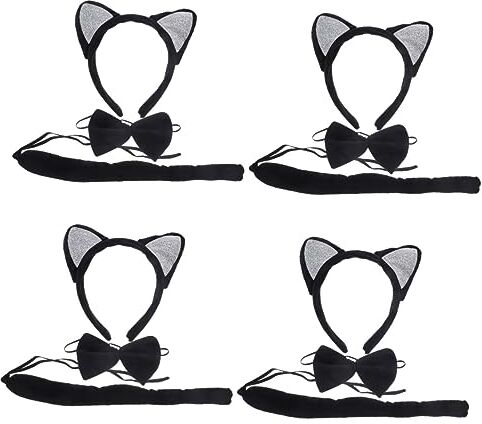 FRCOLOR 4 Set Per Orecchie Di Gatto Coda Cosplay Di Gatto Fasce Per Feste Kit Di Costumi Per Feste Di Animali Coda Pelosa Animale Papillon Per Gatti Abito Tre Pezzi Tessuto Gattino