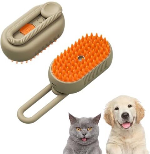 Generic Steamy Brush Pro, 3 In 1 Steamy Pet Brush, 360° Swivel Handle, Pet Spray Massage Comb for Cats and Dogs, One-Click Spray Anti-Flying Comb, Bath Brush (Brown)