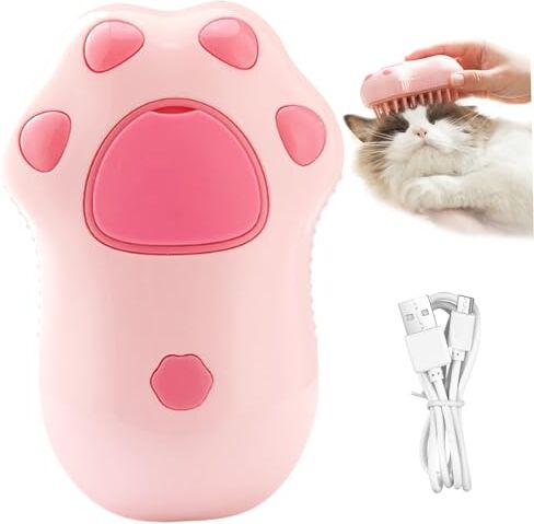 Generic Spazzola a Vapore per Gatti Spazzola a Vapore Ricaricabile USB 3 in 1 per Gatti Bagno e Massaggio a Forma di Artigli di Gatto Spazzola per Toelettatura Gatti Portatile Antiscivolo Cani 2,8x3,9 Pollici