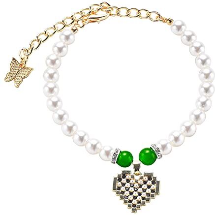 Generic Collana in metallo con perle per cani di taglia media e grande, resistente alla masticazione, varie lunghezze, accessori per animali domestici, per gatti (verde, M)