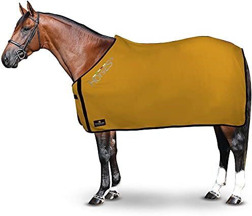 Horses , Coperta per Cavallo in Pile, Modello Basic, Morbida e Comoda, ideale per Trasporto e Dopo Lavoro, Oro 135 cm