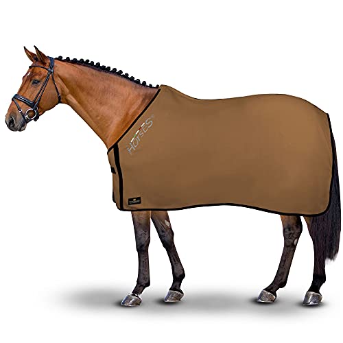Horses , Coperta per Cavallo in Pile, Modello Basic, Morbida e Comoda, ideale per Trasporto e Dopo Lavoro, Nocciola 145 cm