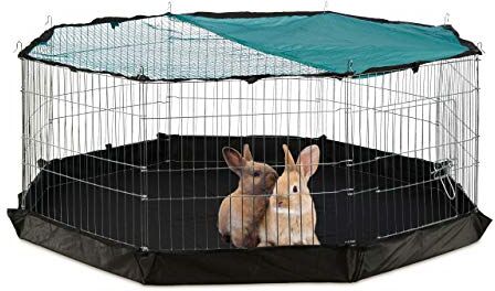 Relaxdays Recinto per Animali, Telo Protettivo, 8 Griglie, per Conigli, Porcellini d’India, HxLxP 60x150x150 cm, Argento, Acciaio, Nylon, Zinco, Nero-Verde, Set da 1 pz