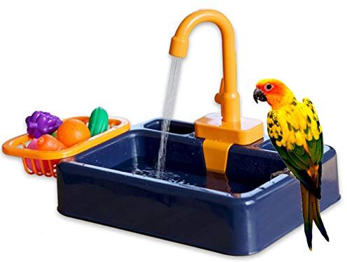 Gobabo Vasca da bagno per uccelli Pappagalli Piscina Vasca da bagno per uccelli Ciotola per uccelli Vasca da bagno automatica per animali domestici con rubinetto Vasca da bagno per uccelli (blu reale)