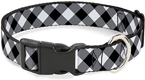 Buckle-Down Collare per Cani con Fibbia, in plastica, Diagonale, Nero/Bianco, Varie Misure per Cani di Taglia Piccola, Media e Grande, Larghezza 2,5 cm, Adatto per Collo da 38 a 66 cm, Grande,