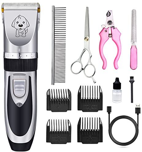 EXHNLE Clippers di kit da toelettatura for cani, basso rumore, ricaricabile, cordless, cappotti di cappotti di spessore di pet pet Trimmers set, adatto for cani, gatti e altri animali domestici