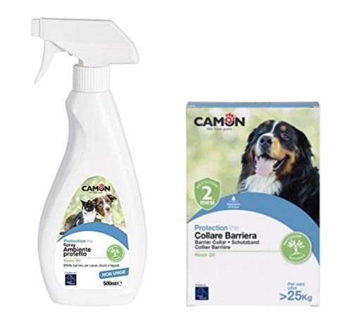 Camon Collare barriera all'olio di neem 75 cm per cani & spray ambiente barriera Olio di Neem 500 ml