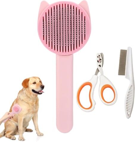 Generic Spazzola autopulente per gatti, spazzola per toelettatura gatti,Set di spazzole per la del cane da 3 pezzi   Kit per la toelettatura autopulente del cane, detergente per di cani e gatti,