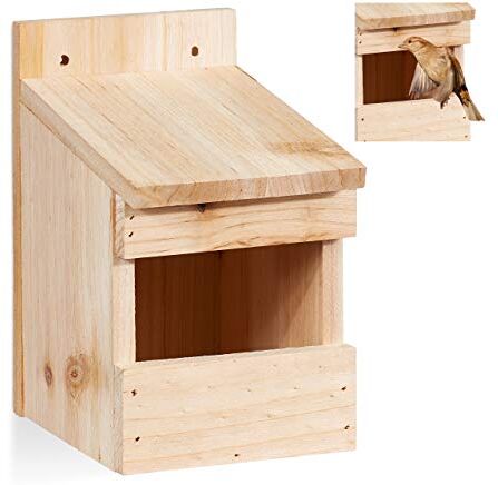 Relaxdays , Naturale Casetta Semiaperta, Nido per Uccellini, da Appendere, Legno non Trattato, Finestra, 20x12x15,5 cm