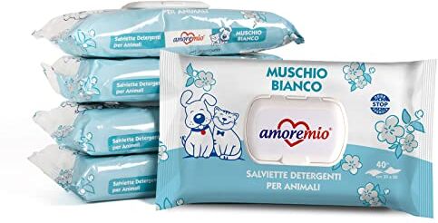 Mitac 200 Salviette al Muschio Bianco Extra Large per il Manto di Cani, Gatti e Animali Domestici, Disinfettanti e Igienizzanti, 30x20 cm 5 Confezioni da 40 Salviettine