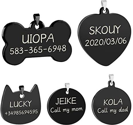 Uiopa 2 Pezzi Medaglietta Cane/Gatto Personalizzata, Acciaio Inox Targhetta Cane con Incisione, Etichette Personalizzate Identificativa Pendenti per Collare Cani Gatto (Nero Osso, Grande)