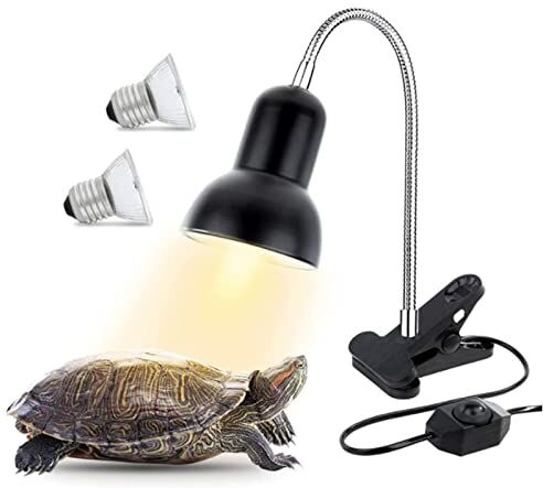 Yaasier Lampada uvb Tartarughe,UVB UVA Tartarughe Acquario Lampada Riscaldante Tartaruga Illuminazionecon 2 Lampadine 25W+50W,Girevole a 360 gradi per Tartaruga, Serpente, Lucertola