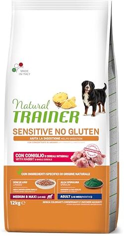 Trainer Natural Sensitive No Gluten Cibo per Cani Adulti Medium&Maxi con Coniglio e Cereali Integrali 12kg