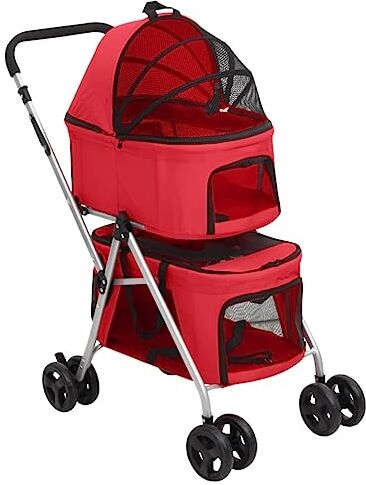 vidaXL Passeggino Cani Pieghevole 2 Livelli Rosso 83x48x97cm Tessuto