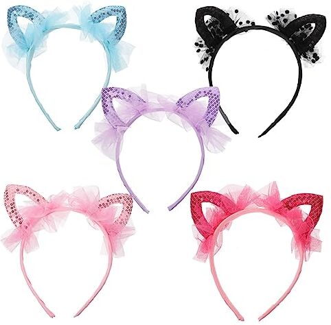 FRCOLOR 5 Pz Per Orecchie Di Gatto Fasce Per Orecchie Di Gatto Per Ragazze Per Gatti Fasce Per Per Orecchie Di Animali Bandana Orecchio Tessuto Tornante Bambino