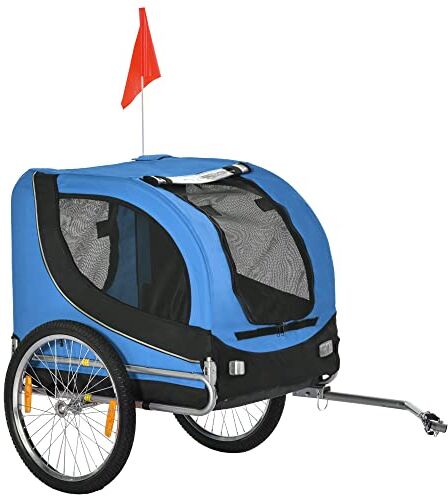 PawHut Carrellino Rimorchio per Cani Animali Domestici da Bicicletta 130 x 73 x 90cm Azzurro e nero