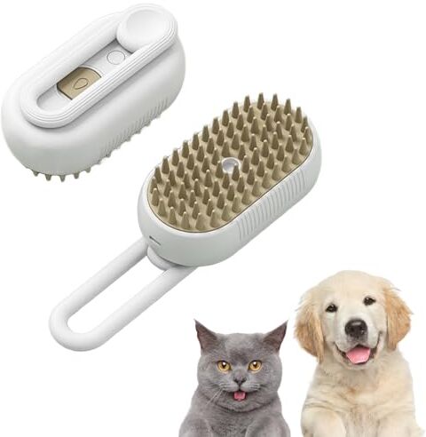 Generic Steamy Brush Pro, 3 In 1 Steamy Pet Brush, 360° Swivel Handle, Pet Spray Massage Comb for Cats and Dogs, One-Click Spray Anti-Flying Comb, Bath Brush (White)