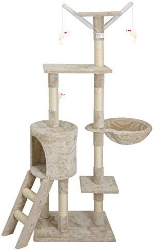 EGLEMTEK Albero per Gatto con Graffiatoio Cuccia Giocattolo Gatti Parco Giochi Tiragraffi in Sisal Naturale 150 x 50 x 35 cm (Colore Beige Matis 30060)