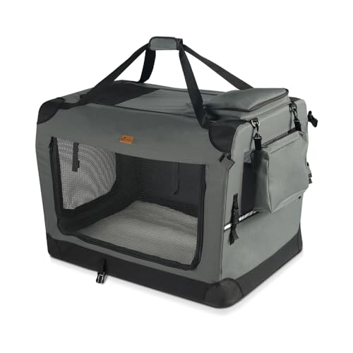 VOUNOT Trasportino per Cani Gatti Borsa da Trasporto Cane con Materasso Morbido Striscia Riflettente, Box Scatola Pieghevole Viaggio per Animali Domestici, Portabile Traspirante, (M) 60x44x44cm Grigio