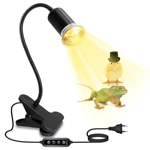 LQUNFYL Lampada Riscaldante Rettile Lampada Tartarughe Acqua con Timer Portalampada Ceramica con 240CM Cavo 360°Regolabile Lampade Riscaldanti Animali con 40CM Collo per Acquario Anfibi(Senza Lampadina)