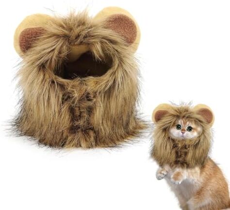 KHSGEWR Lion Hair Copricapo per Cani e Gatti Piccoli, Parrucca con Orecchie, Regolabile, per Travestimento da Leone per Cani, per Cosplay, FESTIVITÀ, Servizi fotografici, Feste e attività, 32cm