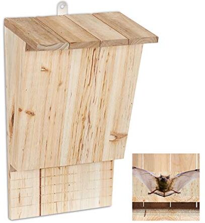 Relaxdays Casetta per Pipistrelli, Rifugio XL, Pipistrellini, Bat Box, Legno Non Trattato, HLP 34x22,5x13 cm, Naturale