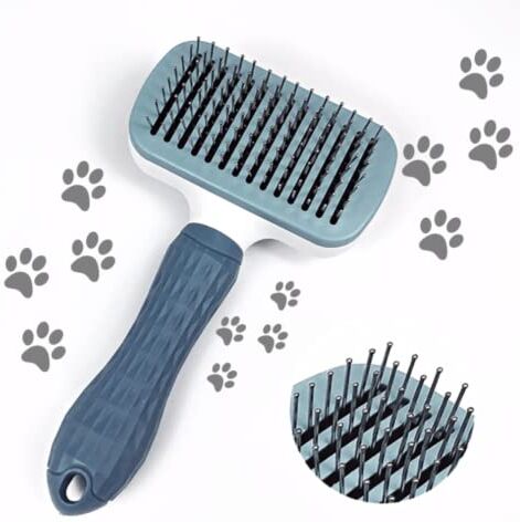 00 Spazzola Morbida Cani Gatti Autopulente Toelettatura Animali Domestici Pallini Gomma Togliere Eccesso Peli Morti Graffiano Punte Acciaio Inox Comodo