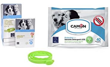 Camon salviette all' olio di neem e lavanda & collare barriera all'olio di neem 75 per cani