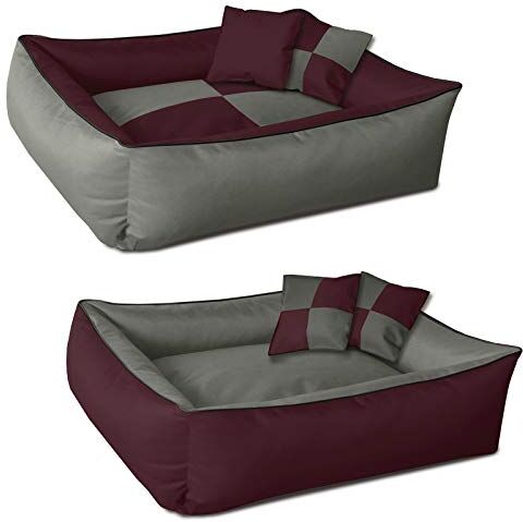 BedDog ® 2in1 Max Quattro Grigio/bordò XXXL, 150x110 cm, Letto per Cane L Fino a XXXL, 8 Colori, Cuscino, Divano, Cestino per Cane