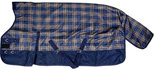 HKM Providence Karo 1175 Coperta per cavallo, a quadretti, colore: blu navy/marrone 155