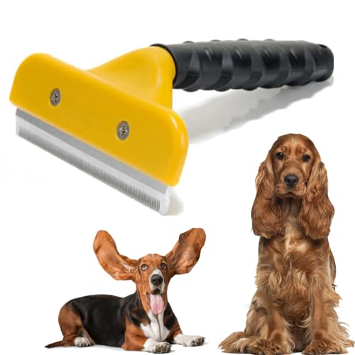 Generico STAFFYCLICK Spazzola per Cani, Pelo Lungo, Corto, Medio, Toelettatura Professionale, Pettine Cane e Gatto per Rimuovere Peli Superflui e Sbrogliare Nodi, Riduce del 90% (GIALLO 10 CM)