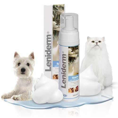 ICF Leniderm Spuma   Schiuma Detergente per Cani e Gatti con Latte d'Avena   Shampoo delicato per animali domestici senza risciacquo per pelli sensibili e pruriginose   Ideale per le stagioni fredde