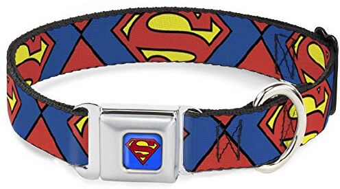 Buckle-Down Buckle Down 15 – 66 cm Superman Shield Close-up Blu/Rosso/Giallo Collare per Cani, Grande