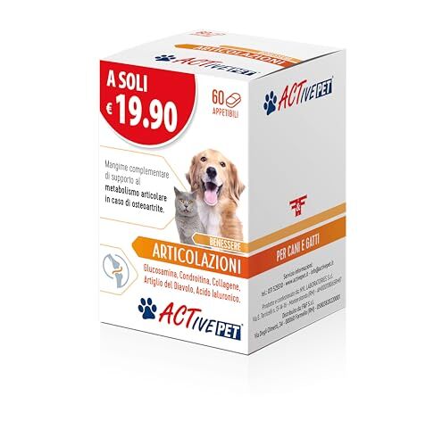 F & F Active Pet Articolazioni, Mangime Complementare di Supporto al Metabolismo Articolare in caso di Osteoartrite, per Cani e Gatti 1 Confezione da 60 Compresse
