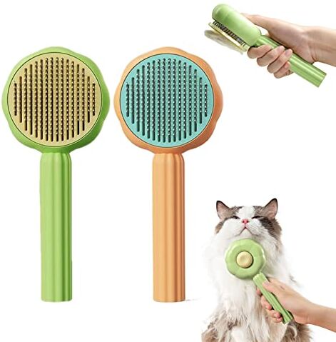 Generic Spazzola per la pulizia dei peli degli animali domestici, spazzola per la pettinatura degli animali domestici, spazzola per la toelettatura, spazzola per gatti autopulente (verde+arancione)