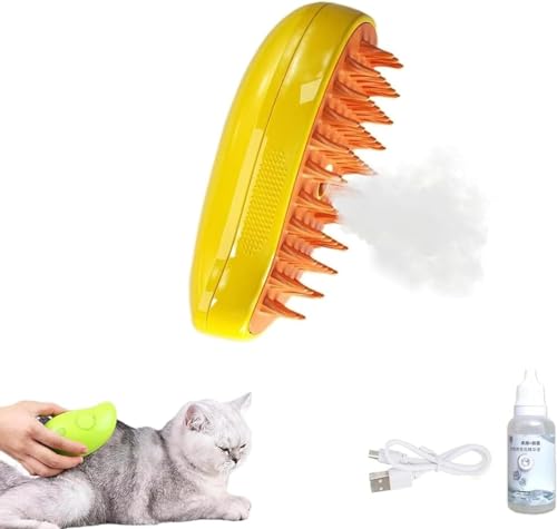 EDITHE 3 in 1 spazzola vapore del gatto, per lo spargimento, per la cura di cani a pelo lungo o corto-Yellow