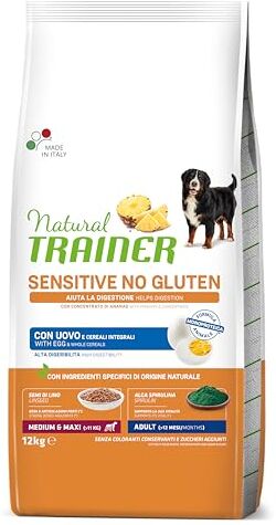 Trainer Natural Sensitive No Gluten Cibo per Cani Adulti Medium&Maxi con Uovo e Cereali Integrali 12kg