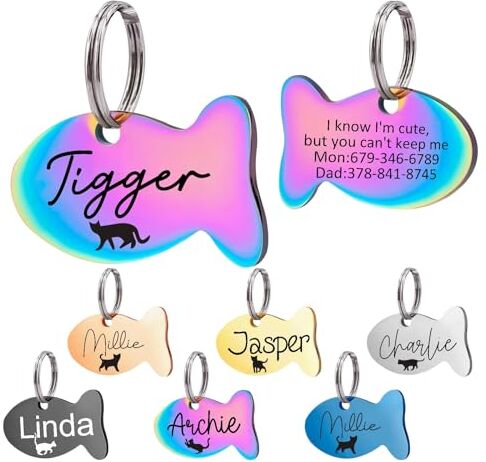 Generic Medaglietta per cani personalizzata con 4 linee di incisione personalizzata, regalo commemorativo durevole per cuccioli, gattini, cavalli e animali